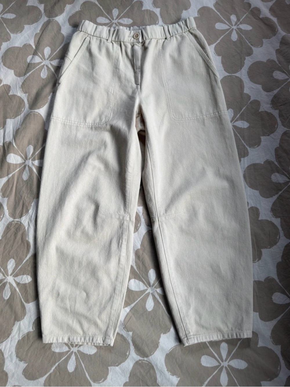 Eileen Fisher Cream Garment-Dyed Utility 100% Cotton Arch Pant Barrel Size SP